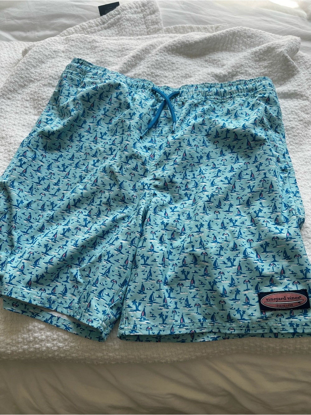 Vineyard Vines Light Blue Sailboat-Print Swim Trunks